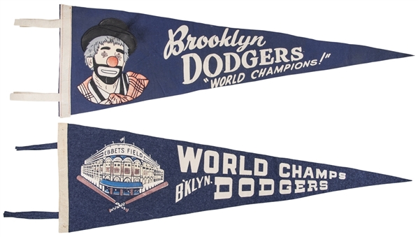 Lot of (2) 1950s Brooklyn Dodgers World Champions Pennants 